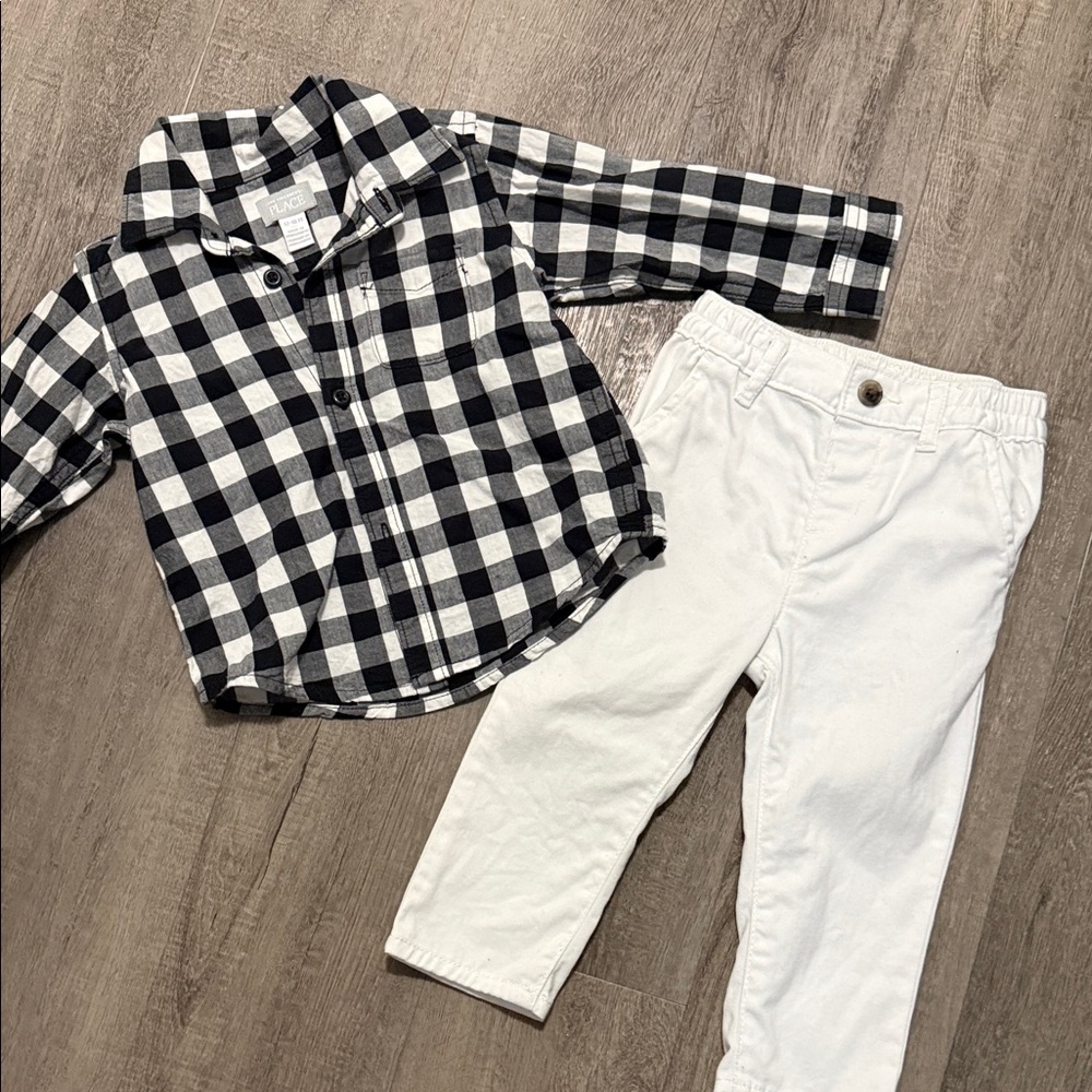Children’s place 12-18m Black & White Button-Up Shirt with White Pants